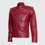 Biker Look Men Burgundy Leather Jacket - Wyatt