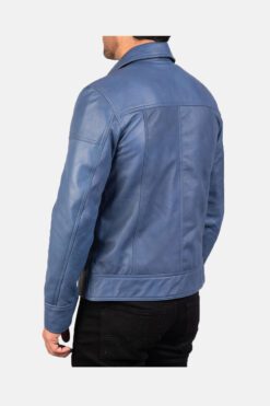 Lavendard Blue Leather Biker Jacket