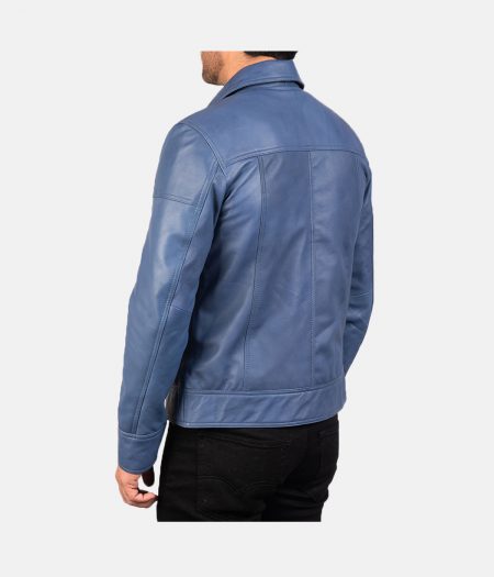 Lavendard Blue Leather Biker Jacket