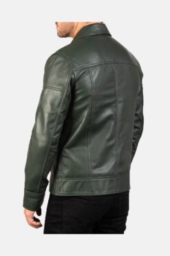 Lavendard Green Leather Biker Jacket