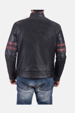 Monza Black & Maroon Leather Biker Jacket