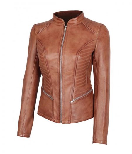 Rachel Womens Cognac Leather Jacket