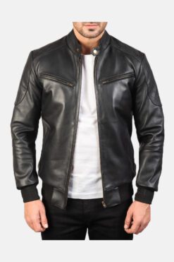 Sven Black Leather Bomber Jacket