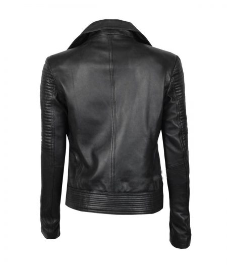 Women Black Asymmetrical Biker Quilted Leather Jacket