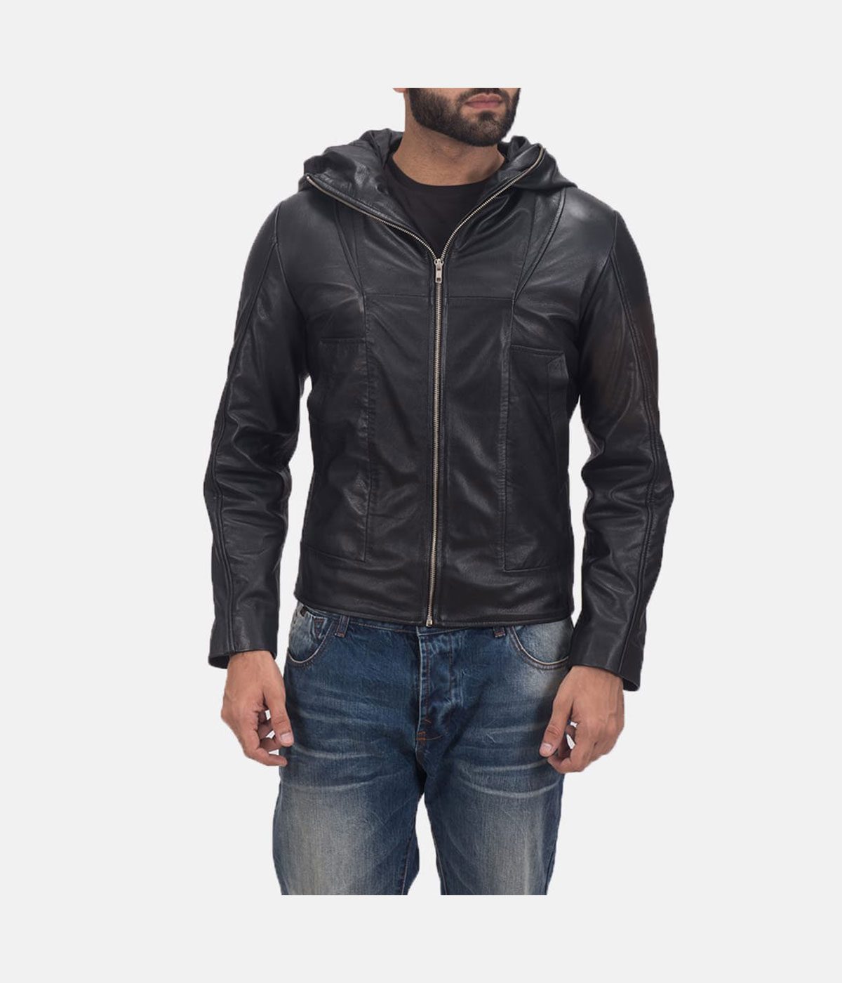 Mens Black Leather Jacket with Hood - Modern Leather Jackets