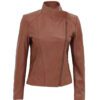 Anzio Womens Tan Asymmetrical Biker Leather Jacket