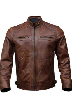 Brown Motorcycle Leather Jacket For Mens | Genuine Lambskin Waxed Moto Cafe Racer Jackets For Bikers