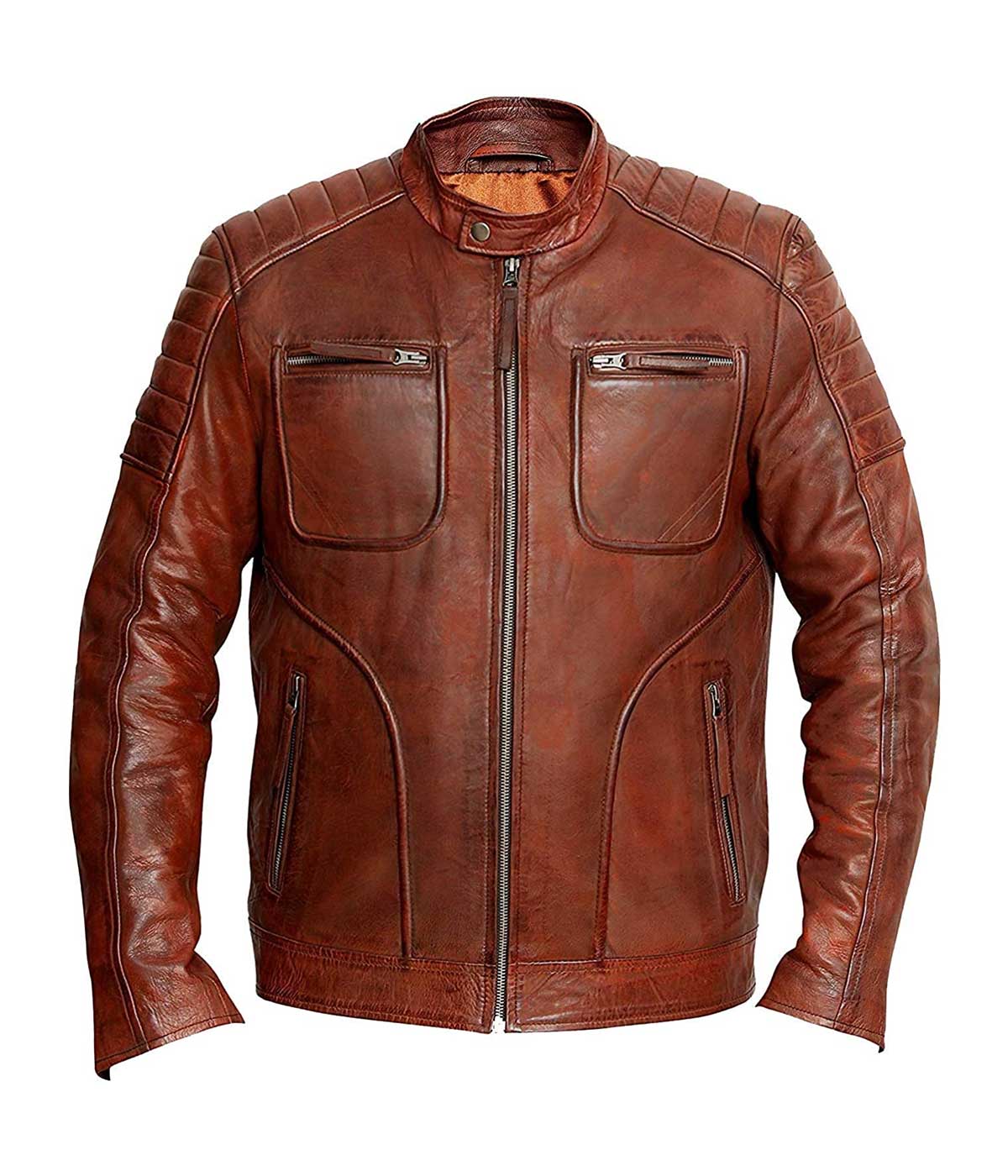Cafe Racer Leather Jacket Men Biker Motorcycle Winter Stylish Genuine Leather Jacket For Men