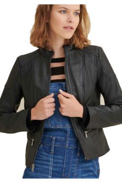 Caitlin Scuba Black Leather Jacket