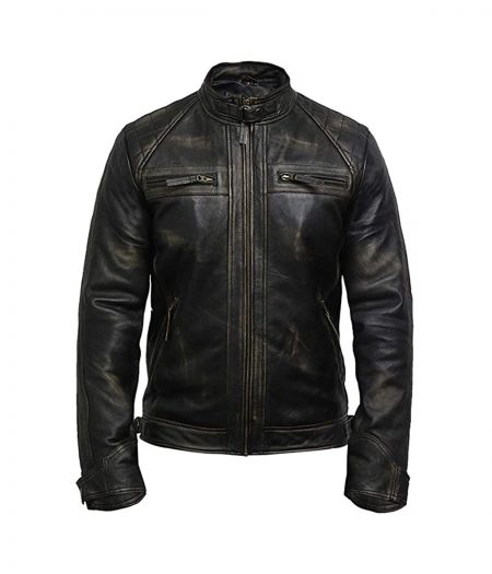 Leather Jackets For Men Distressed Retro Real Sheepskin Mens Leather Motorcycle Jacket