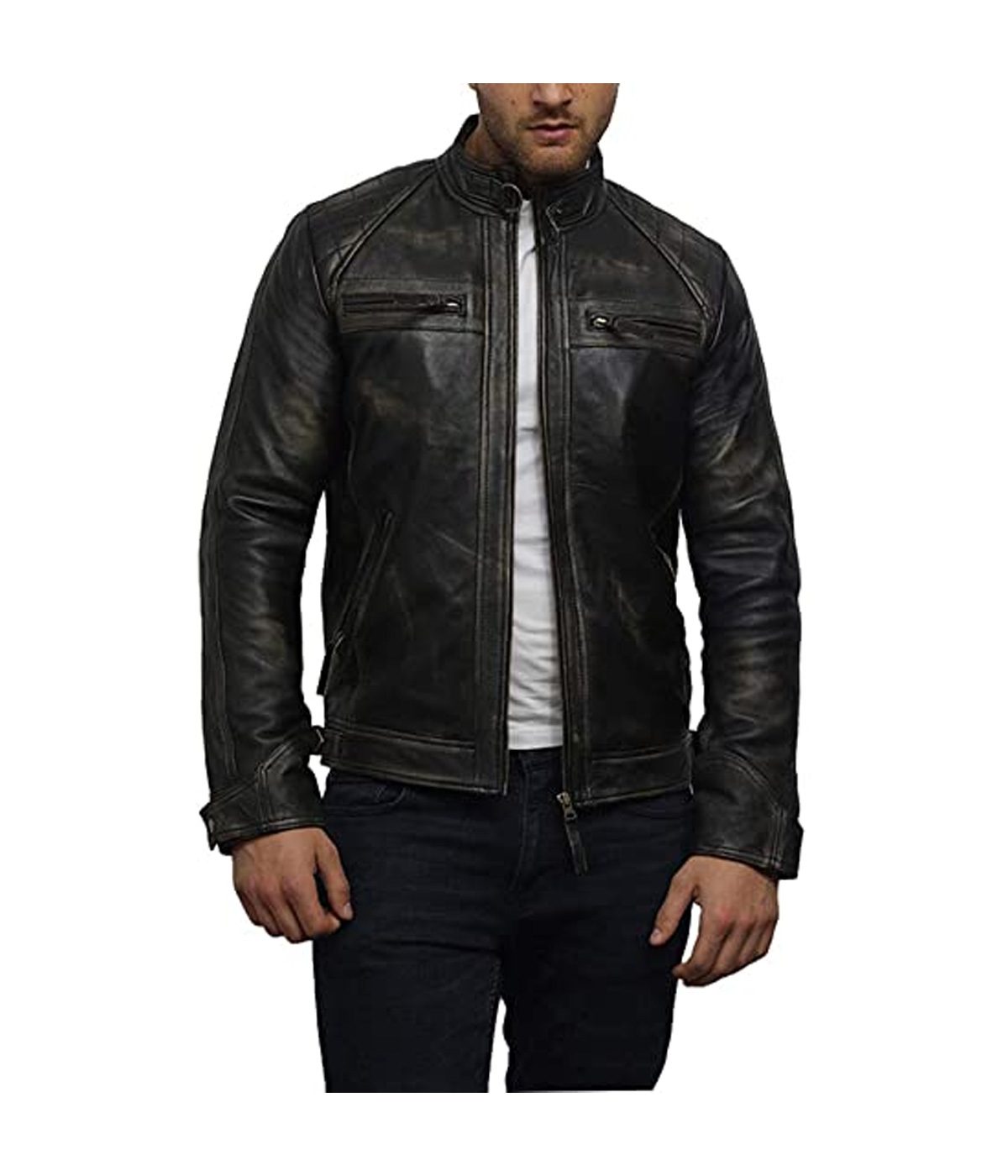 Mens Distressed Biker Leather Jacket - Modern Leather Jackets