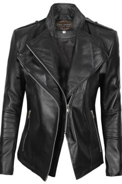 Stormwise Womens Fashion Biker Real Leather Hoodie Style Jacket