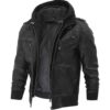 Black leather jacket with removable hoodie 3