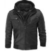 Black leather jacket with removable hoodie 2