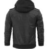 Black leather jacket with removable hoodie 4