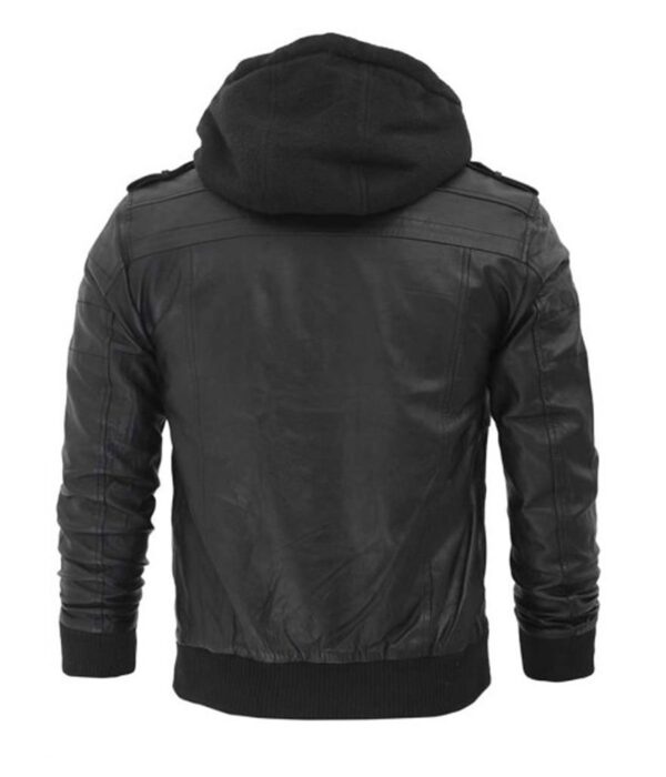 Black leather jacket with removable hoodie 4