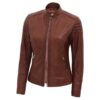 Women Carrie Brown Slim Fit Leather Jacket 1