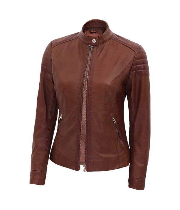 Women Carrie Brown Slim Fit Leather Jacket 1