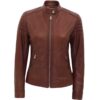 Women Carrie Brown Slim Fit Leather Jacket