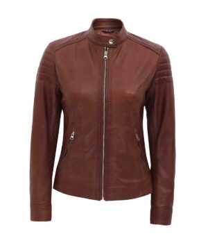 Women Carrie Brown Slim Fit Leather Jacket