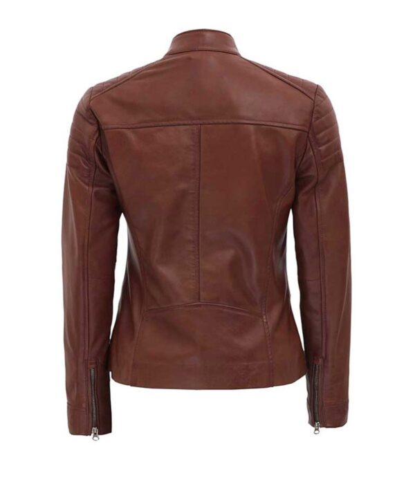 Women Carrie Brown Slim Fit Leather Jacket 2