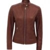 Women Carrie Brown Slim Fit Leather Jacket 5