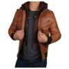 Edinburgh Mens Brown Leather Bomber Jacket With Hood 2