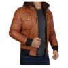 Edinburgh Mens Brown Leather Bomber Jacket With Hood 3