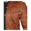 Edinburgh Mens Brown Leather Bomber Jacket With Hood frontzip