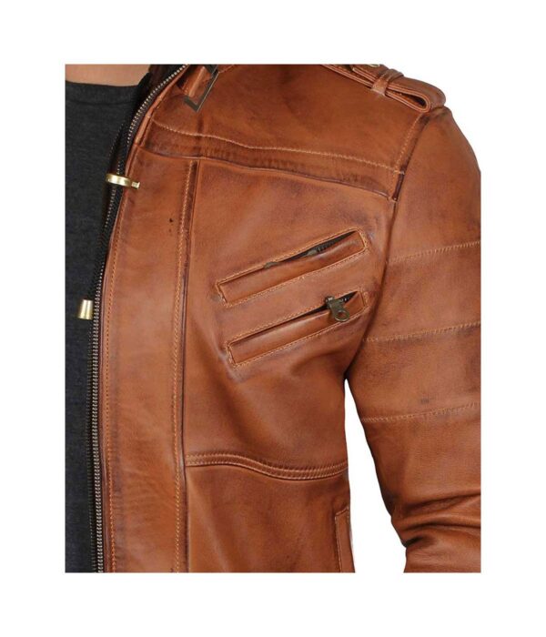 Edinburgh Mens Brown Leather Bomber Jacket With Hood frontzip