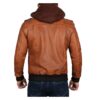 Edinburgh Mens Brown Leather Bomber Jacket With Hood back