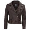 women Brown distressed leather jacket