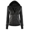 Black Women Hooded leather jacket