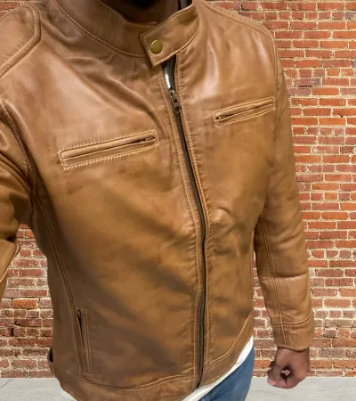 Dodge Men’s Camel Leather Jacket - Image 5