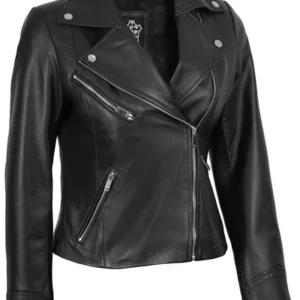 Ravena Black Asymmetrical Leather Jacket – Women