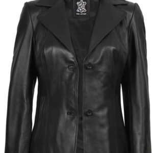 Marbella – Women’s Black Lambskin Leather Blazer | MLJ Edition