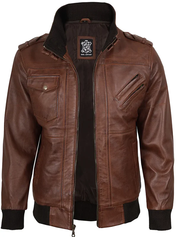 Edgefield – Men’s Cognac Wax Hooded Lambskin Bomber Jacket | MLJ Edition - Image 3