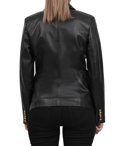 Livora Black Double-Breasted Leather Blazer – Women - Image 4