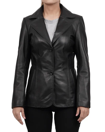 Marbella – Women’s Black Lambskin Leather Blazer | MLJ Edition - Image 4