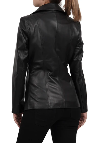 Marbella – Women’s Black Lambskin Leather Blazer | MLJ Edition - Image 3