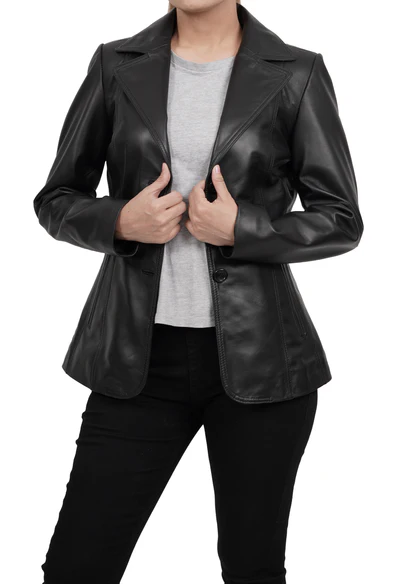 Marbella – Women’s Black Lambskin Leather Blazer | MLJ Edition - Image 2