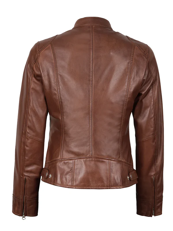 Dodge – Women’s Cognac Wax Lambskin Leather Jacket | MLJ Edition - Image 2