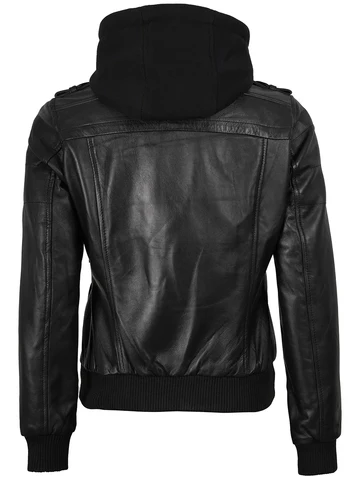 Edgefield – Women’s Black Hooded Lambskin Bomber Jacket | MLJ Edition - Image 5