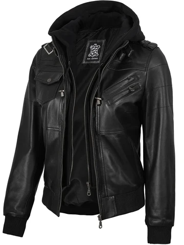 Edgefield – Women’s Black Hooded Lambskin Bomber Jacket | MLJ Edition - Image 6