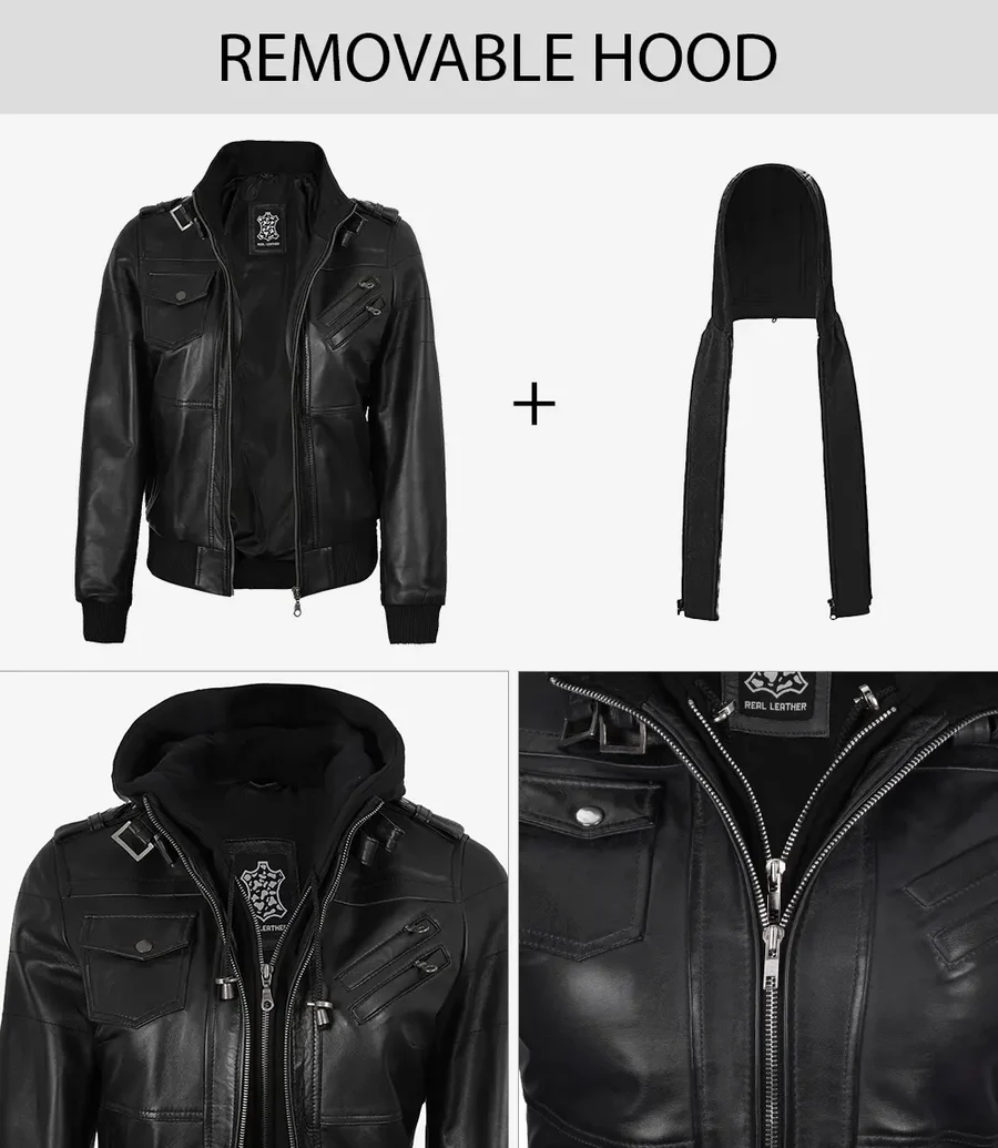 Edgefield – Women’s Black Hooded Lambskin Bomber Jacket | MLJ Edition - Image 7