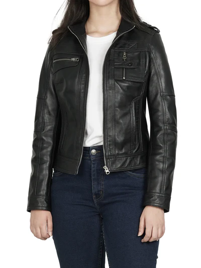 Mirella Women’s Black Leather Jacket - Image 5