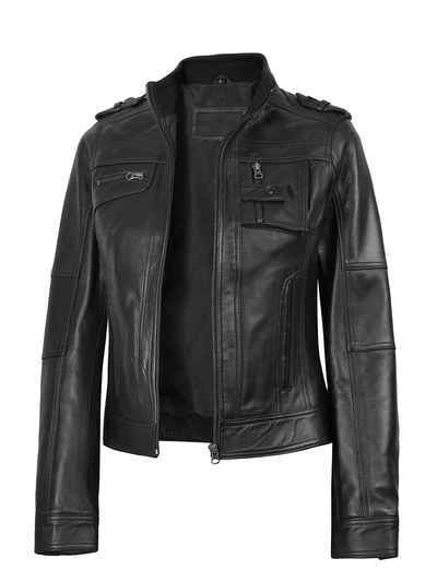 Mirella Women’s Black Leather Jacket - Image 2
