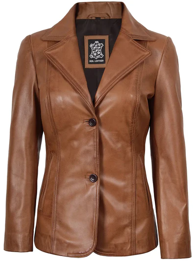 Marbella Women’s Tan Leather Blazer - Image 2