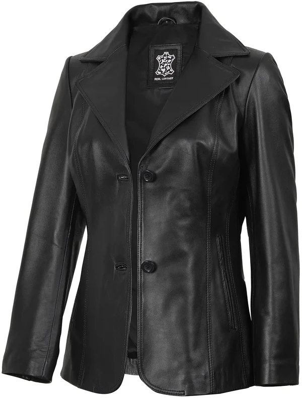 Marbella – Women’s Black Lambskin Leather Blazer | MLJ Edition - Image 6