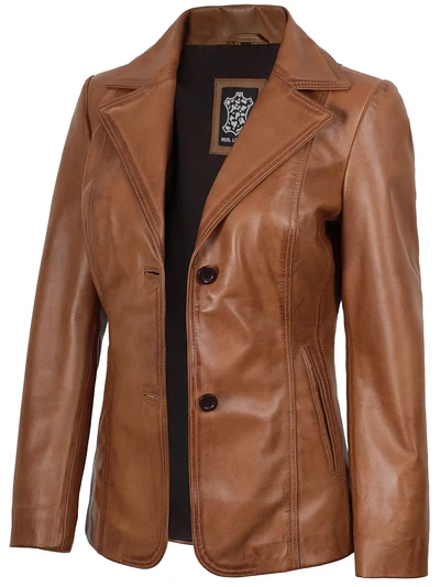 Marbella Women’s Tan Leather Blazer - Image 3